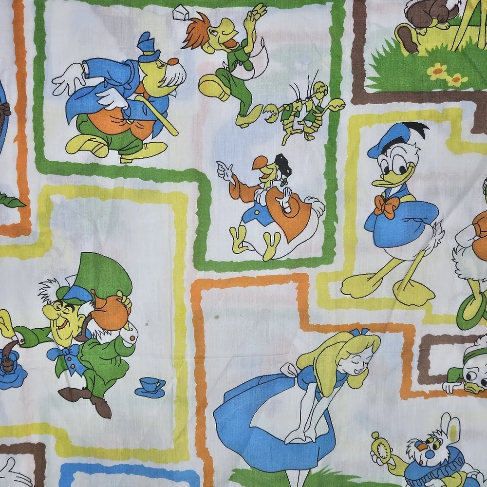 VTG Disney Alice in Wonderland Bambi Robin Hood Mickey Twin Flat Sheet 59.5